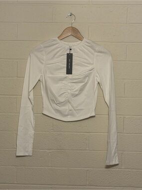 NWT Toit Volant White Totty Top Ruched Long Sleeve Shirt - Size M